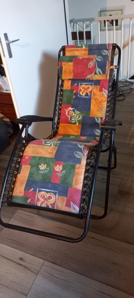 VINTAGE LAFUMA RELAXSTOEL DIV KLEUREN GEEL/ROOD/GROEN/BLAUW, Ophalen, Zo goed als nieuw, Metaal, Inklapbaar