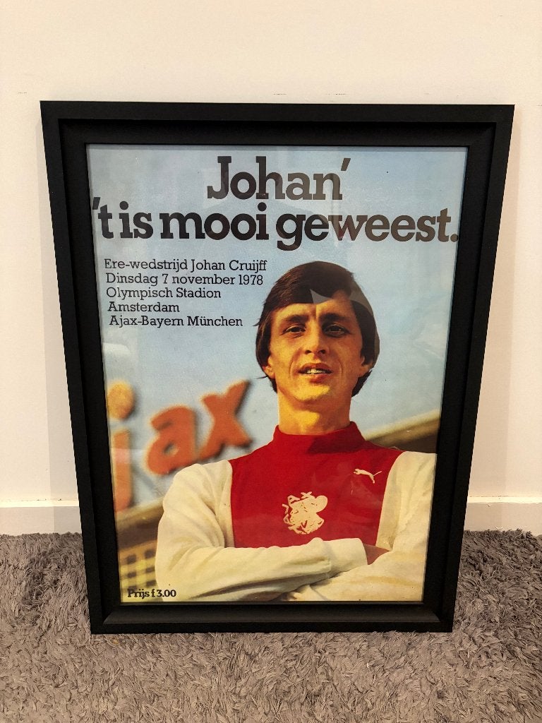 Johan Cruyff Ingelijste Poster - Jaren '70 Eerbetoon, Ophalen, Gebruikt, Ajax, Poster, Plaatje of Sticker