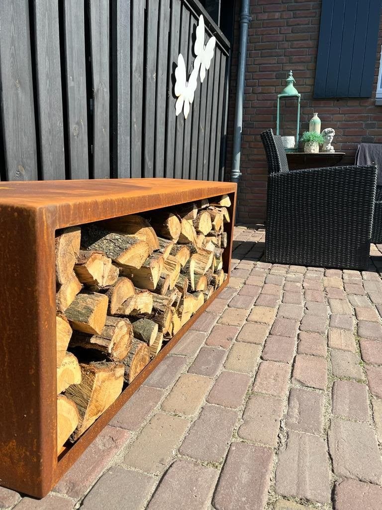 Cortenstaal houtopslag, Tuin en Terras, Minder dan 3 m³, Ophalen, Blokken