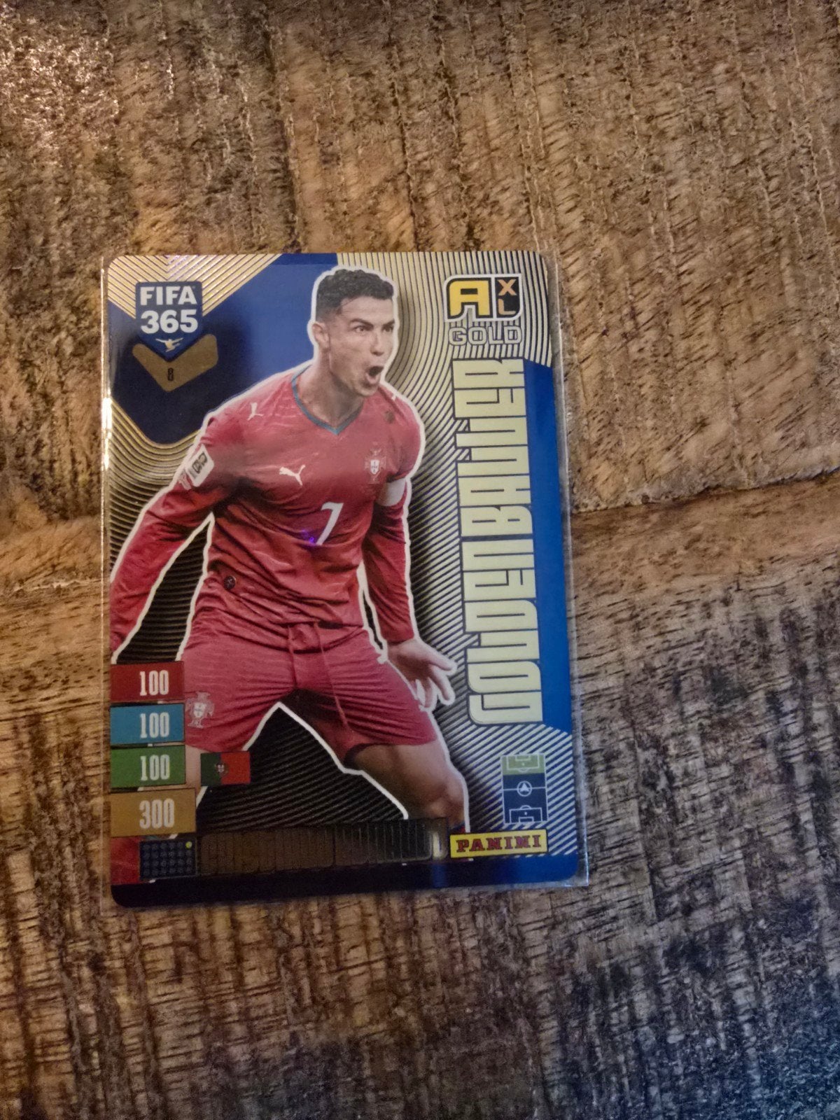 panini fifa adrenalyn 2027 golden baller ronaldo, Ophalen of Verzenden, Zo goed als nieuw, Plaatje