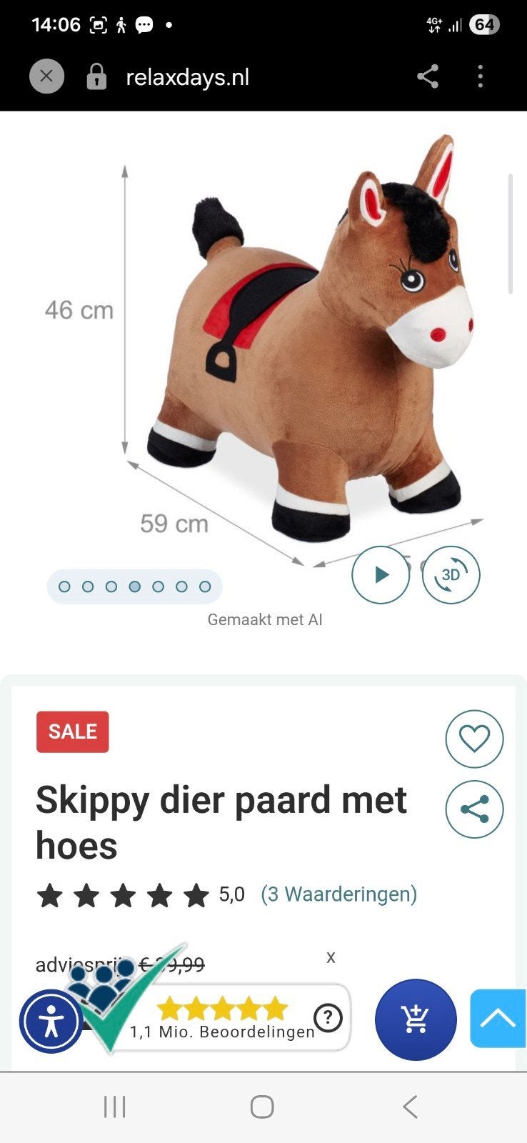 Skippy dier paard met hoes - Relaxdays, Ophalen of Verzenden