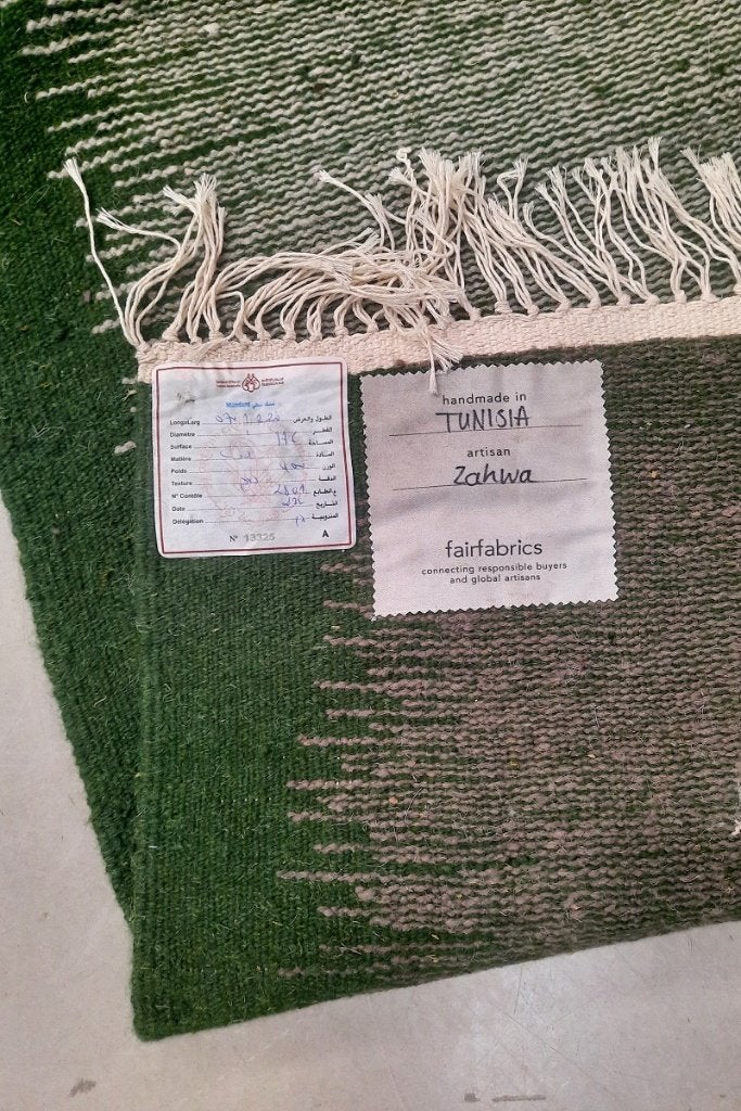 Prachtig vloerkleed loper Fair Fabrics groen beige 80 x 220, 200 cm of meer, Zo goed als nieuw, 50 tot 100 cm, Ophalen of Verzenden