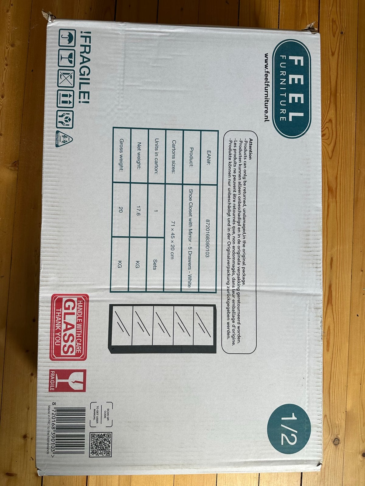 Feel Furniture Schoenenkast met spiegel - 5 Lades - Wit, Ophalen, Nieuw