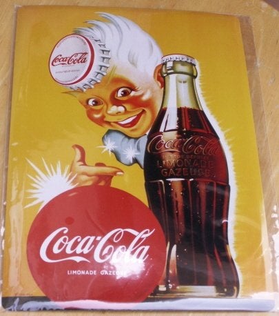 Coca Cola metalen plaat Coca-Cola Boy met cola flesje, Verzamelen, Ophalen of Verzenden, Nieuw, Reclamebord