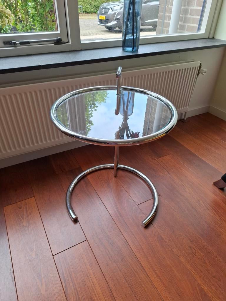 Glazen bijzettafel, rond, chroom, Ø 51 cm, H 63 cm, Huis en Inrichting, Tafels | Bijzettafels, Gebruikt, Rond, 60 cm of meer, Glas