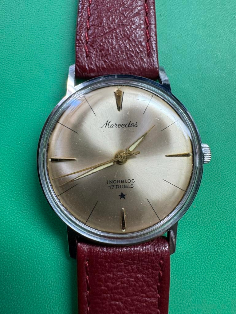 Vintage Mercedes herenhorloge - Champagne wijzerplaat, Ophalen of Verzenden, Gebruikt