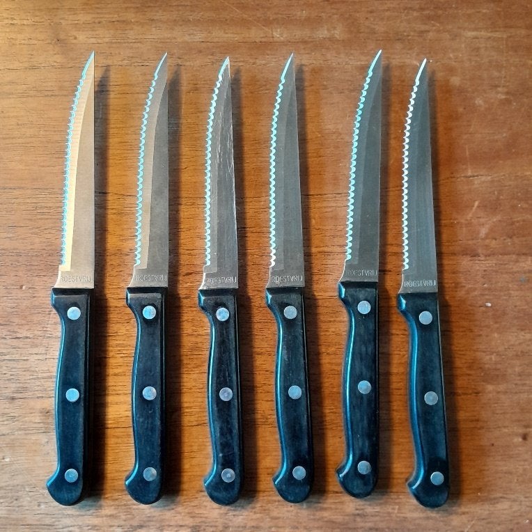 6 steakmessen, Gebruikt, Los bestek, Ophalen of Verzenden, Rvs of Chroom