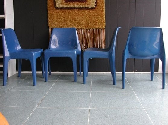 blauw kunststof design stoelen Schröder & Henzelmann retro, Kunststof, Gebruikt, Blauw, ?