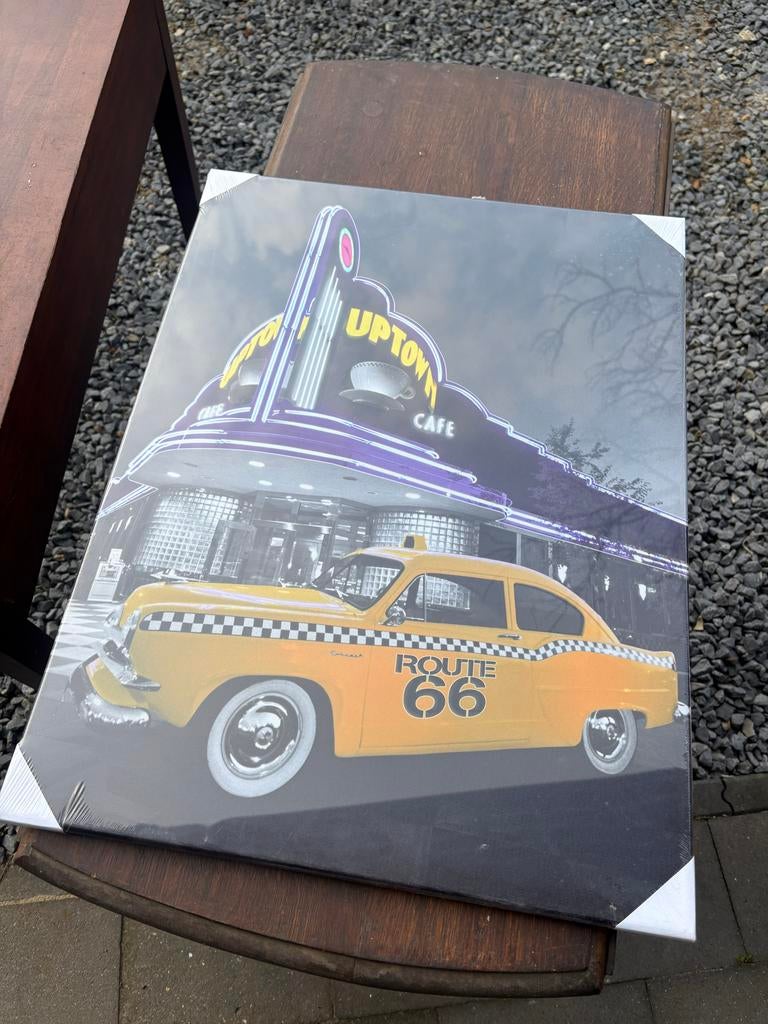 Schilderij Route 66 Taxi Uptown Cafe, Boeken, Kunst en Cultuur | Beeldend, Nieuw, Overige onderwerpen, Ophalen of Verzenden