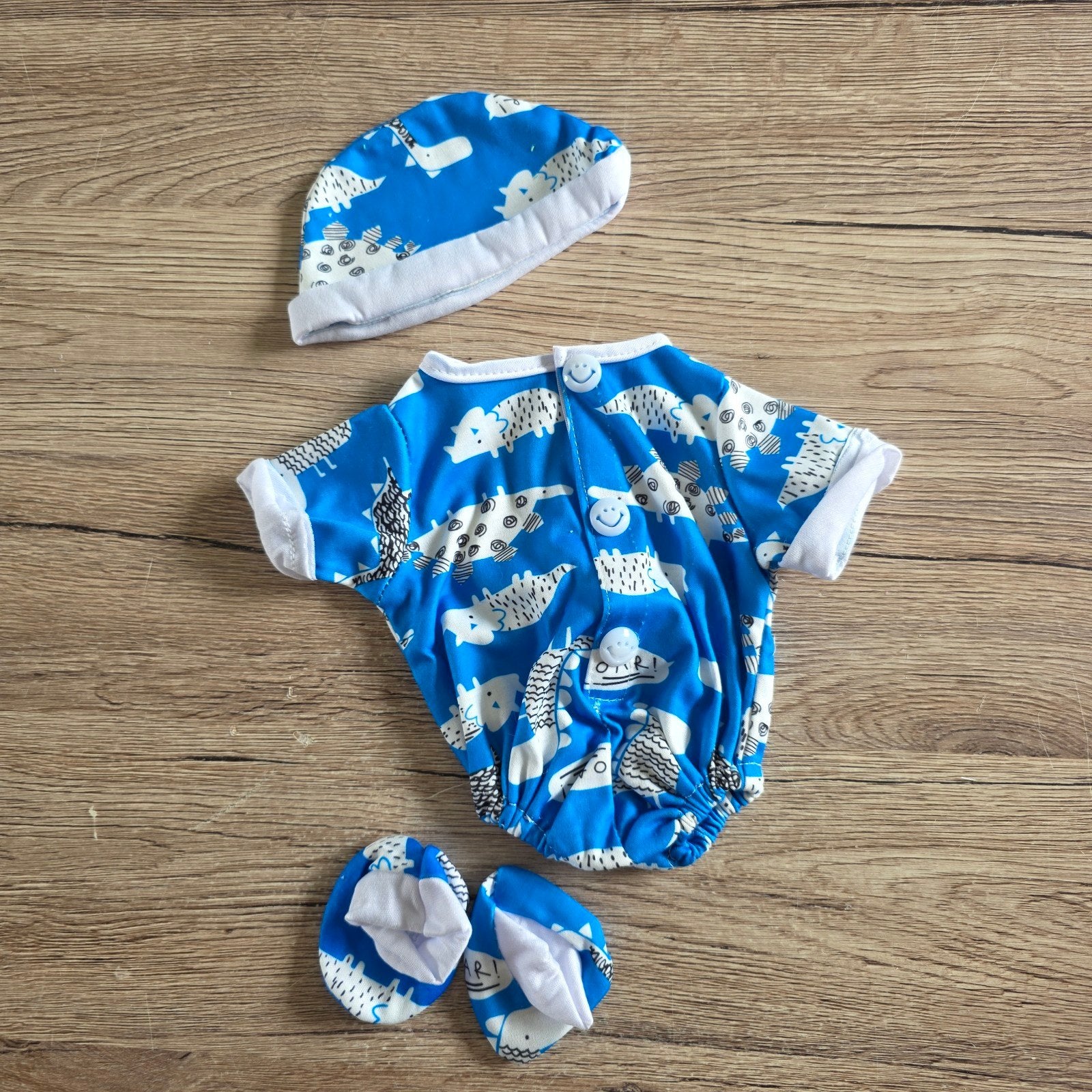 Blauw dino outfitje voor babypop zoals Baby Born, Ophalen of Verzenden, Nieuw, Babypop