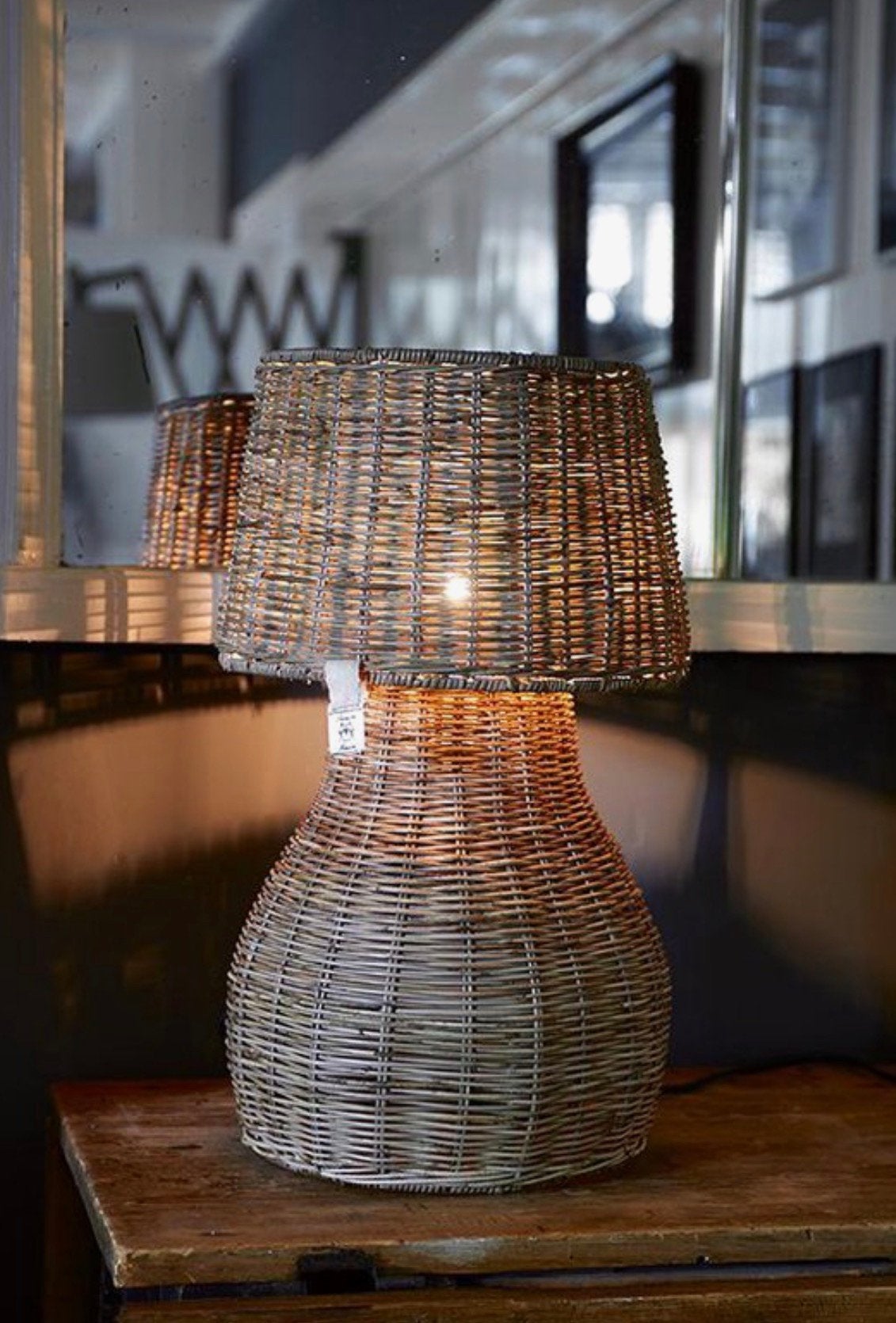 Riviera Maison Costa Bahia Rattan Tafellamp Lamp ZGAN, 50 cm, Natuurlijk materiaal, Overige stijlen, Zo goed als nieuw
