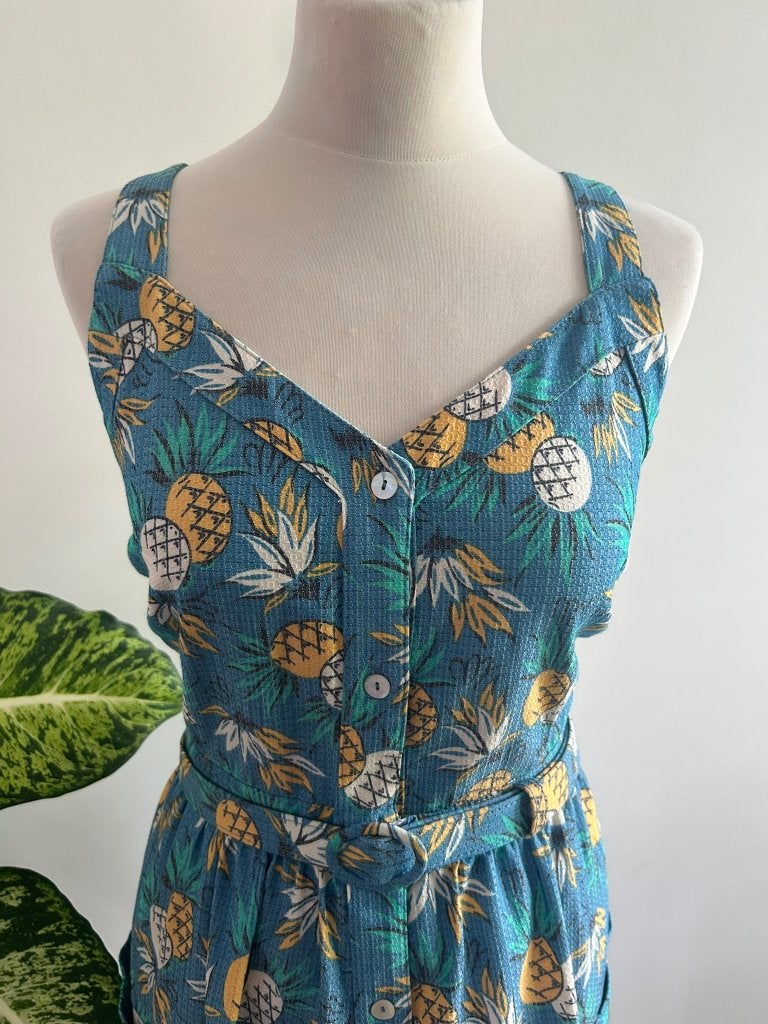 King Louie maat 42 ananas zomer tuin jurk 3334, Blauw, Maat 42/44 (L), Ophalen of Verzenden, Zo goed als nieuw