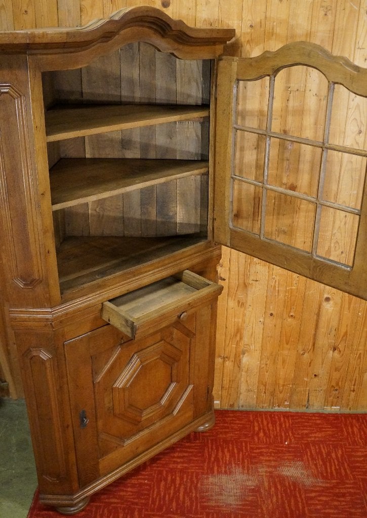 Antiek Strak boeren landelijke kwartronde Vintage hoekkast, Ophalen, Gebruikt