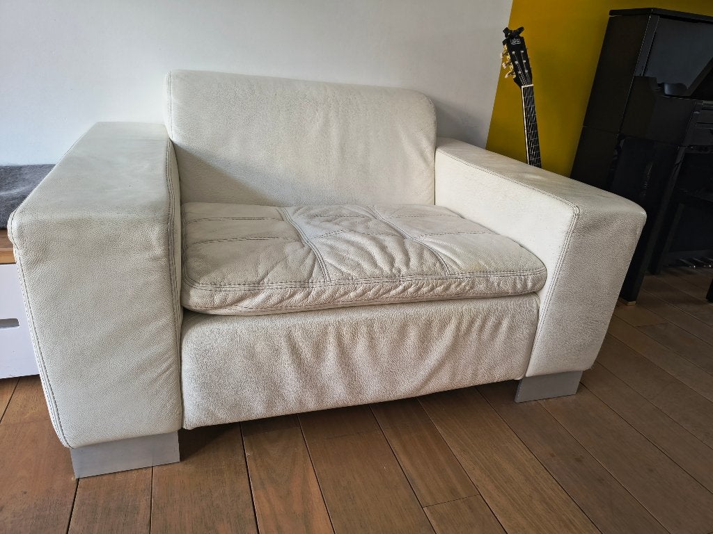 Wit echt lederen love seat van trendhopper, Ophalen, Gebruikt, 75 tot 100 cm, Leer