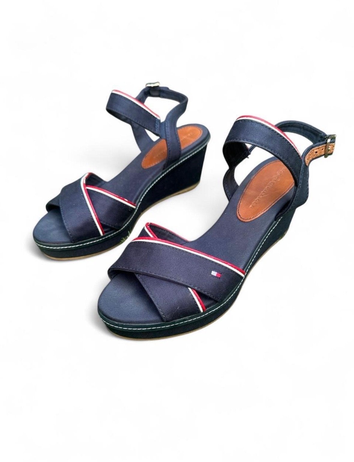 Tommy Hilfiger Navy Canvas Wedge Sandalen EU 36 US 6, Blauw, Gedragen, Sandalen of Muiltjes, Ophalen of Verzenden