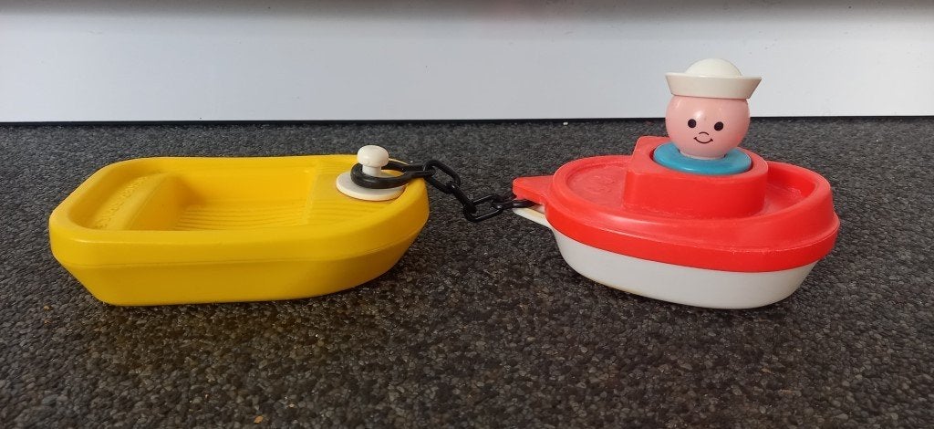 * Vintage Fisher Price Jumbo Tub Tug & Barge 120 *, Ophalen of Verzenden, Gebruikt