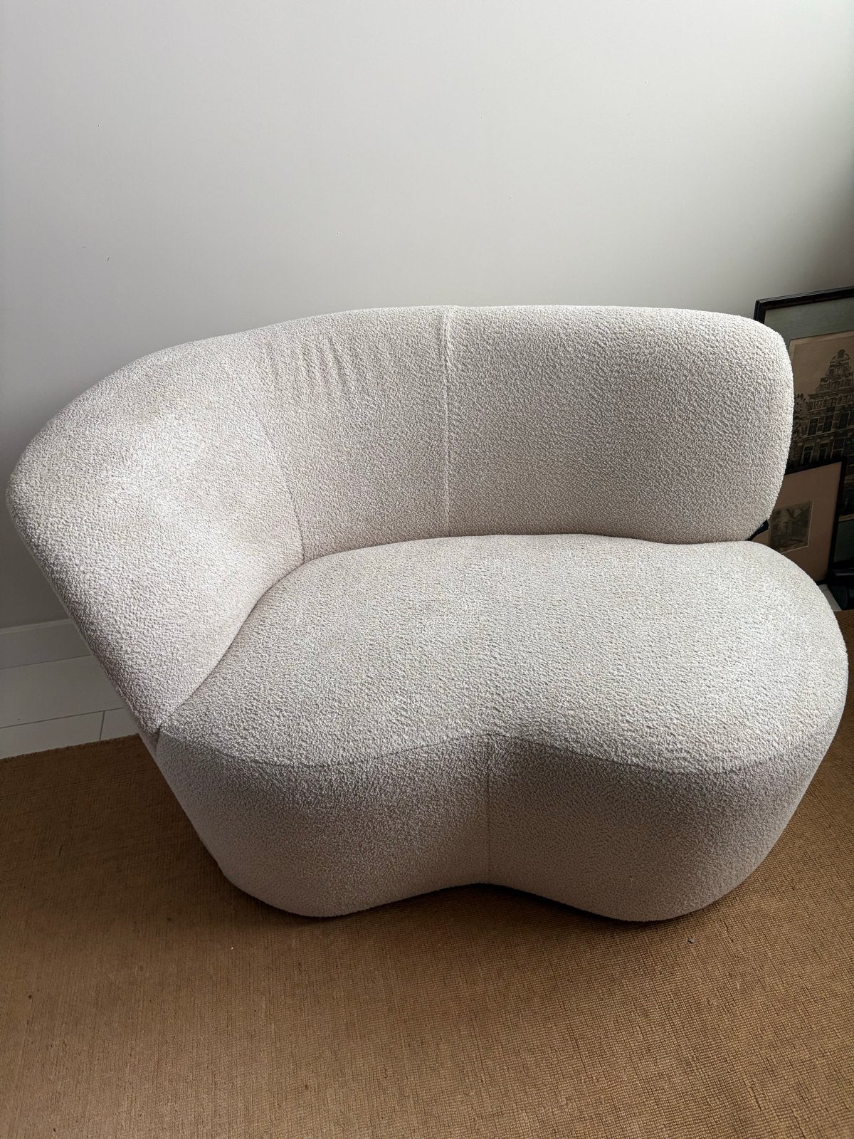 Woood Stone Bankje  Boucle Crème 112cm, Tweepersoons, 75 tot 100 cm, Ophalen of Verzenden, Zo goed als nieuw