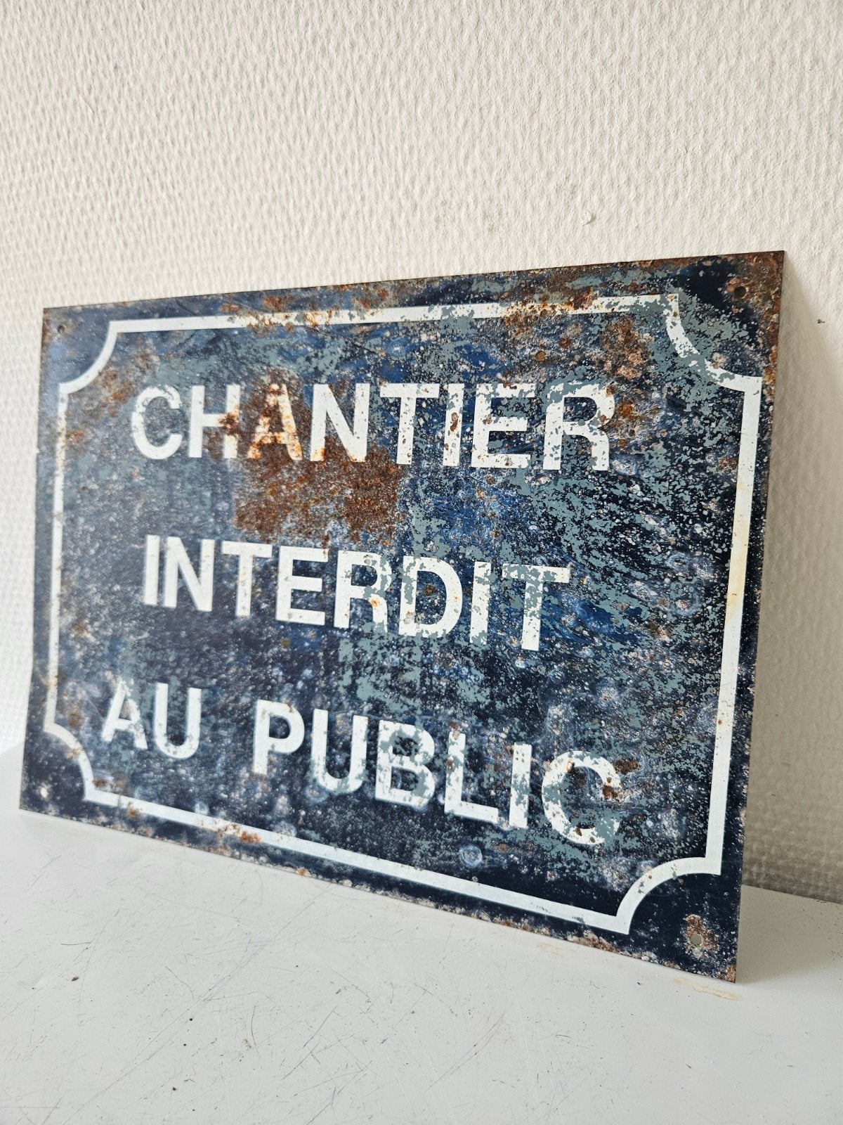 Vintage Frans emaille bord 'Chantier Interdit au Public', Ophalen of Verzenden