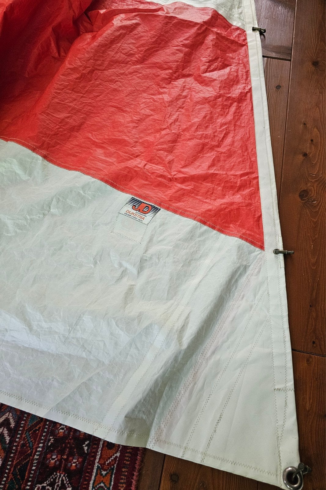 Fok en Topzeil (rood/wit)  - Zeilmakerij Dijkstra uit Grou., Ophalen, Gebruikt, Genua of Fok, Minder dan 15 m²