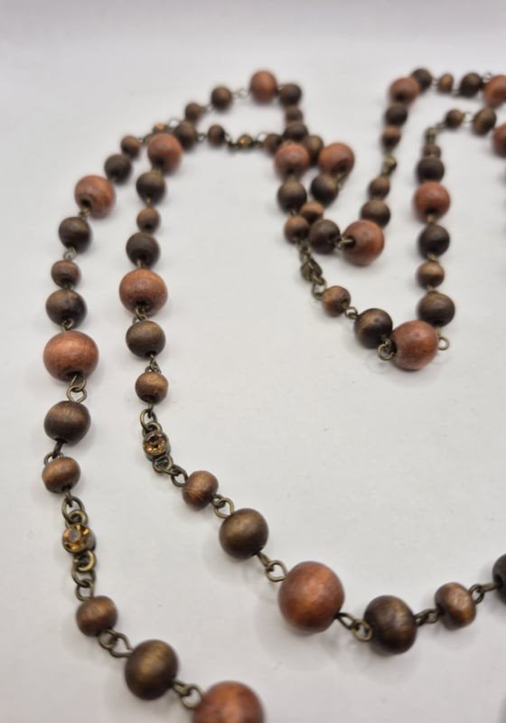 vintage houten kralenketting, Overige materialen, Bruin, ., Ophalen of Verzenden