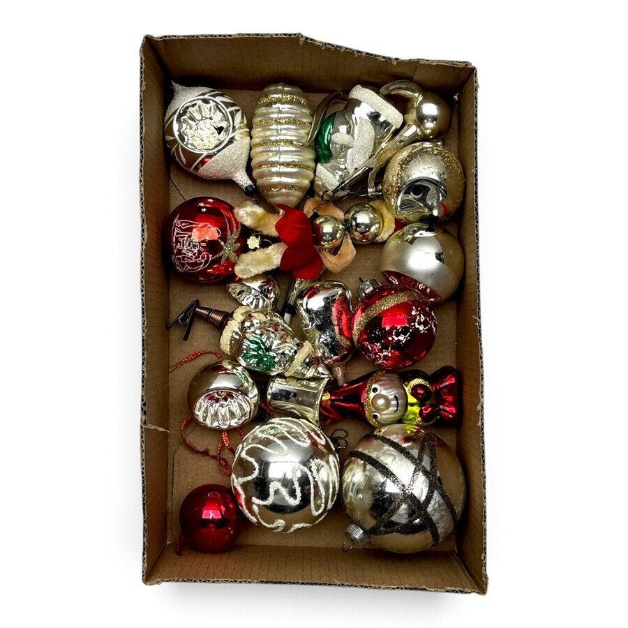 Collectie antieke glazen kerstballen met kerstkleedje, Ophalen of Verzenden, Gebruikt