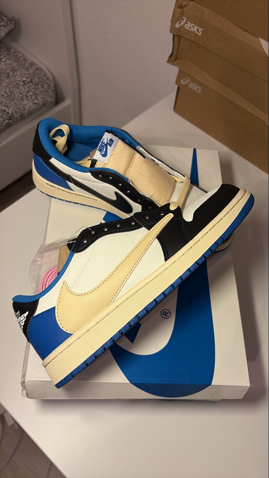 Nike Air Jordan 1 Low Travis Scott Fragment Military Blue, Kleding | Heren, Ophalen of Verzenden, Nieuw, Blauw, Sneakers of Gympen
