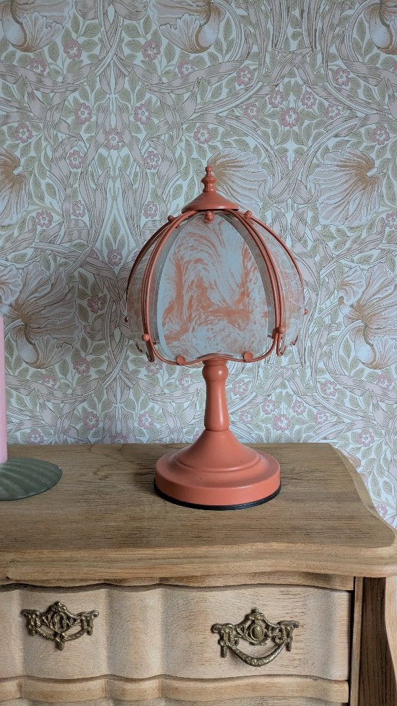 Vintage roze tafellamp, Vintage, Ophalen of Verzenden, Zo goed als nieuw, Glas