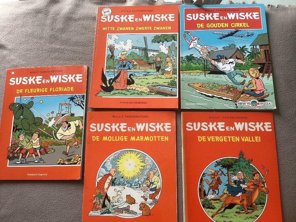 5 Suske en Wiske reclame uitgaven: AH, New York Pizza, Ariël, Ophalen, Willy Vandersteen, Zo goed als nieuw, Meerdere stripboeken
