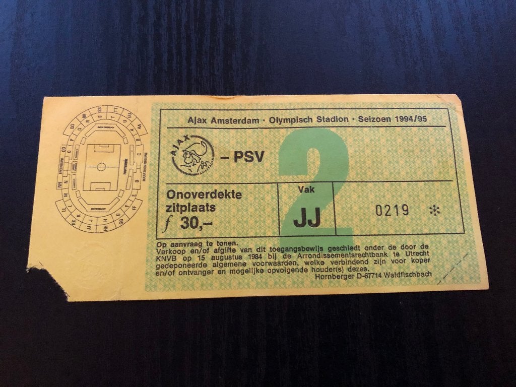 Ticket Ajax - PSV seizoen 1994/1995, Ophalen of Verzenden, Zo goed als nieuw, Ajax, Overige typen