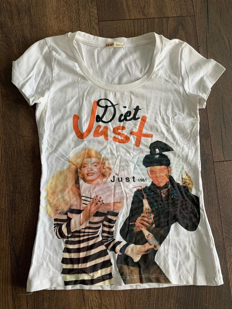 Marilyn Monroe en Elvis Presley t-shirt top Just Diet maat S, Kleding | Dames, Wit, Nieuw, Ophalen of Verzenden, Korte mouw