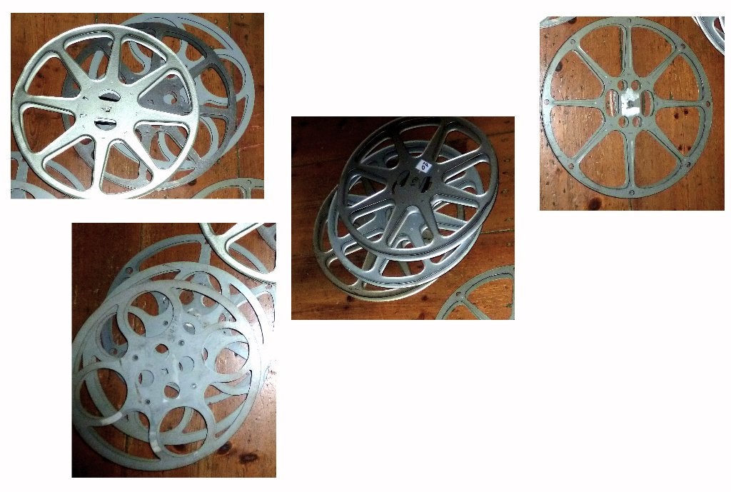 16mm film Vintage 10 filmrol reels 30-35cm diamtr, Ophalen of Verzenden, 16mm film