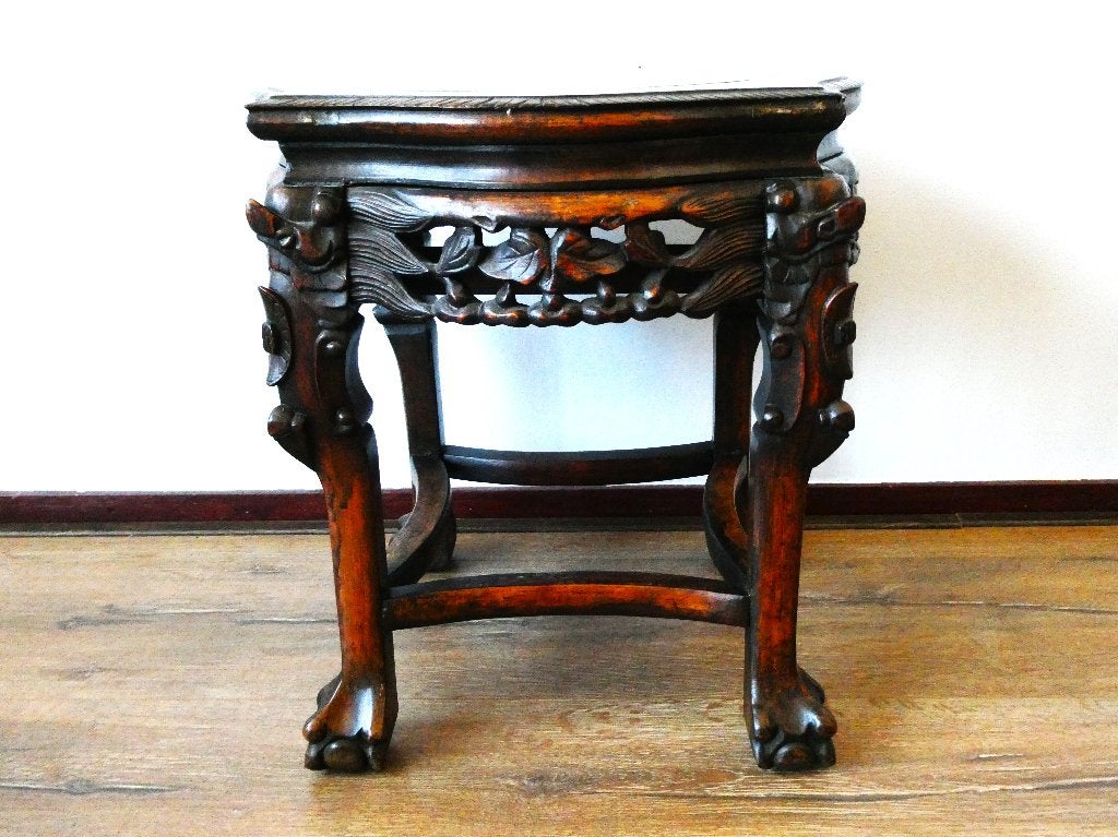 Antiek Chinese piëdestal plantentafel bijzettafel marmer, Ophalen of Verzenden