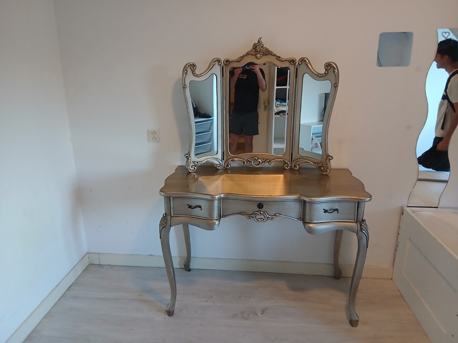 Vintage kaptafel met spiegel - Goudkleurig, Gebruikt, 100 tot 150 cm, 100 tot 150 cm, Ophalen of Verzenden