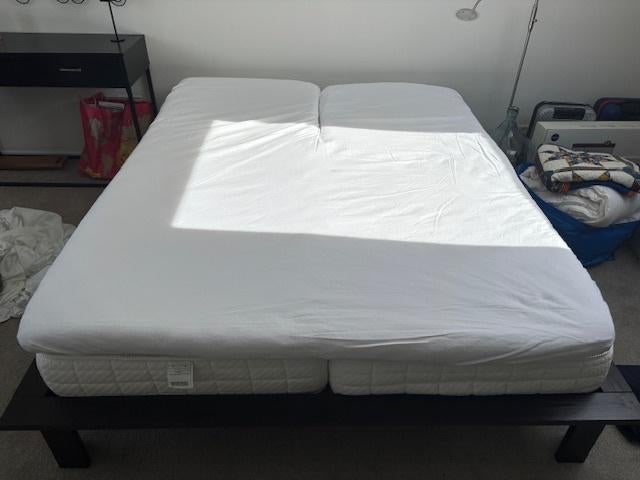 Splittopper voor tweepersoonsbed 160x200, Ophalen, Wit, Tweepersoons, Zo goed als nieuw