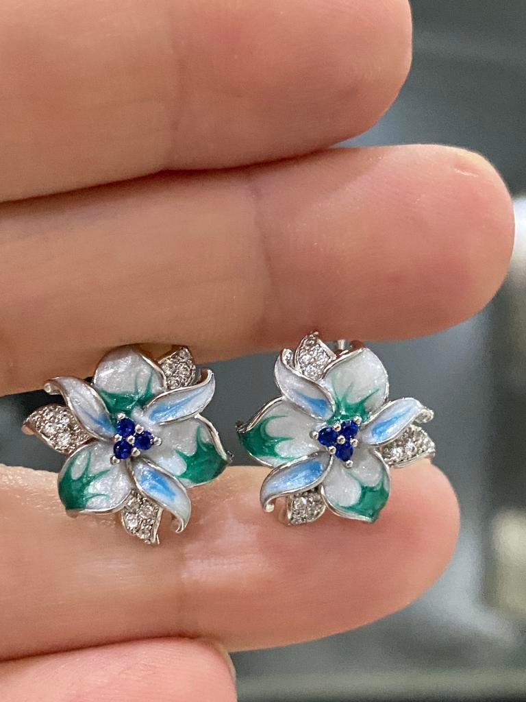 Prachtige oorbellen bloem blauwe tinten, Verzenden, Nieuw, Blauw, Overige materialen