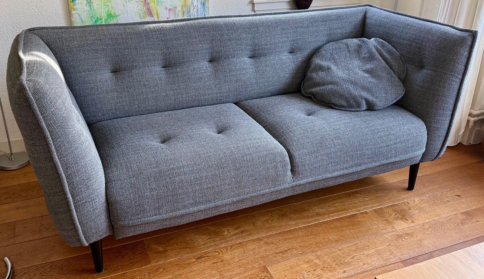 Stoffen , grijze bank met zwarte pootjes - 195 cm breed, Huis en Inrichting, Gebruikt, Minder dan 75 cm, 150 tot 200 cm, Driepersoons