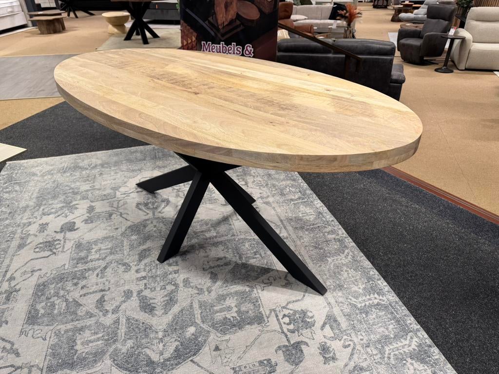 Eettafel ovaal 180cm. met spinpoot Direct/leverbaar E-7061, Nieuw, 50 tot 100 cm, Mwonenenslapen@ziggo.nl, 150 tot 200 cm