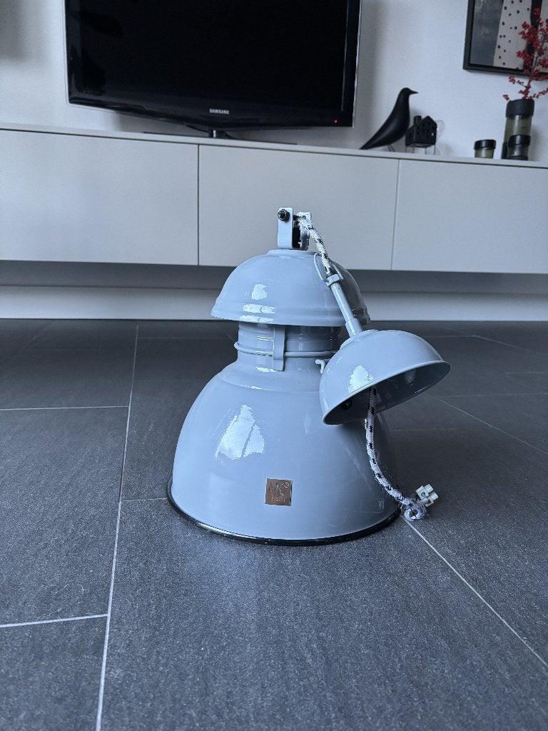 Grijze hanglamp industrieel, Huis en Inrichting, Lampen | Hanglampen, Ophalen, Gebruikt, Minder dan 50 cm