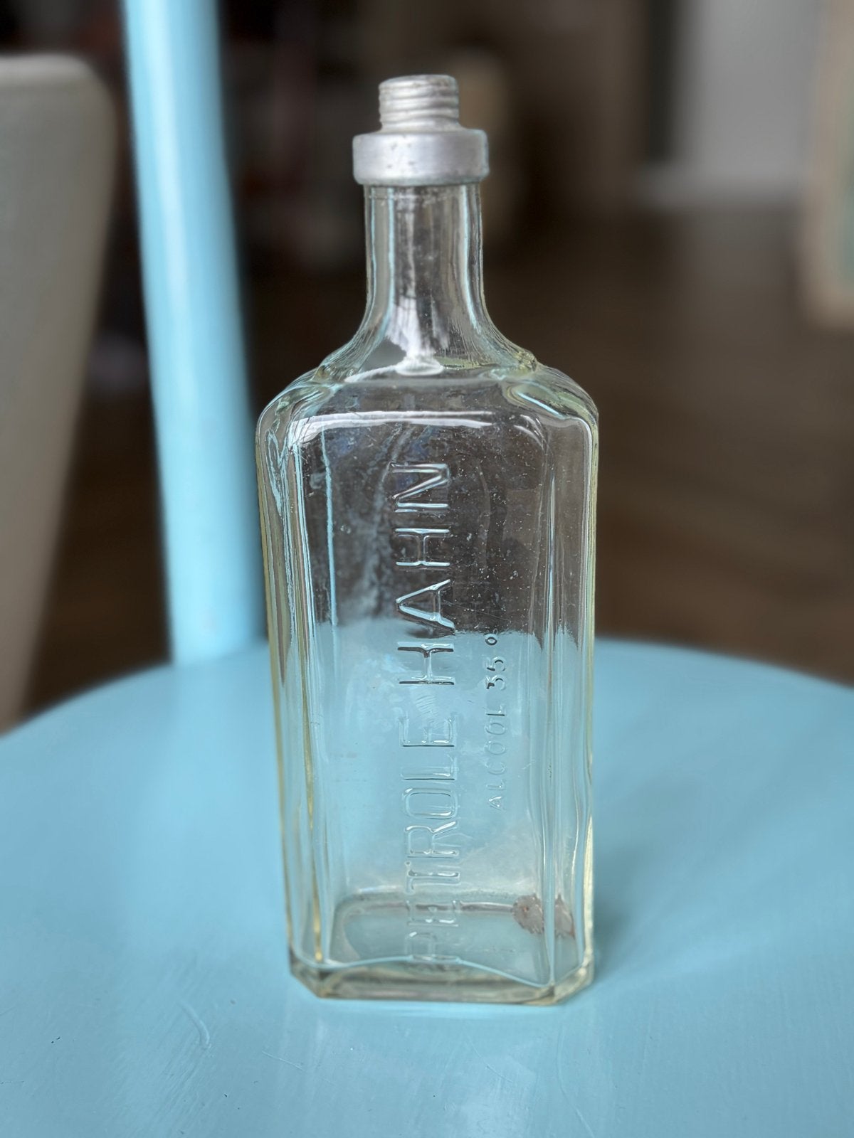 Antieke PETROLE HAHN fles - Lege glazen fles, Ophalen of Verzenden