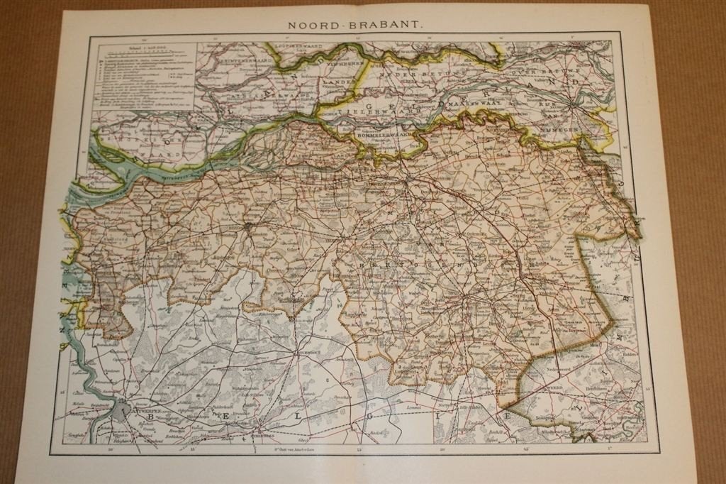 Antieke provinciekaart - Noord-Brabant - Circa 1900, Gelezen, Ophalen of Verzenden, Landkaart, 1800 tot 2000