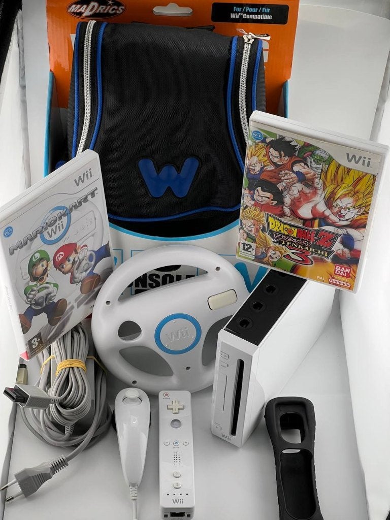 Nintendo Wii Console Wit Compleet. Mario Kart, DBZ, Getest, Ophalen of Verzenden, Zo goed als nieuw, Met 2 controllers, Met stuurtje