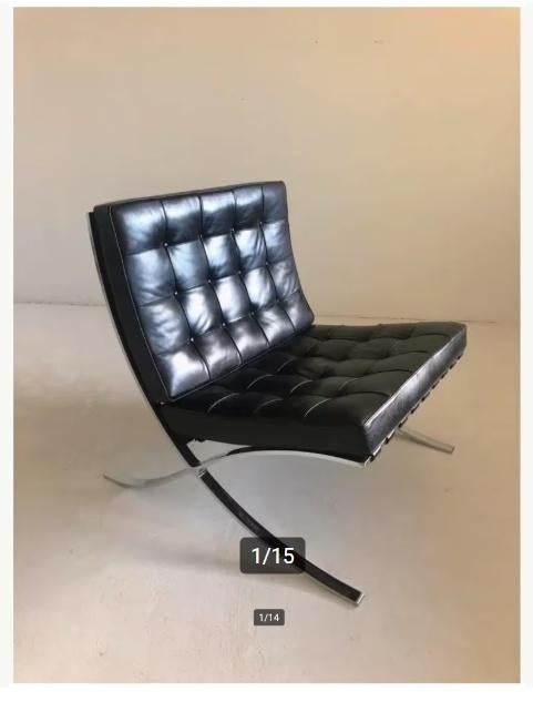 KNOLL Barcelona Chair zwart 100% origineel fauteuil (1991), Ophalen, 75 tot 100 cm, Zo goed als nieuw, Leer