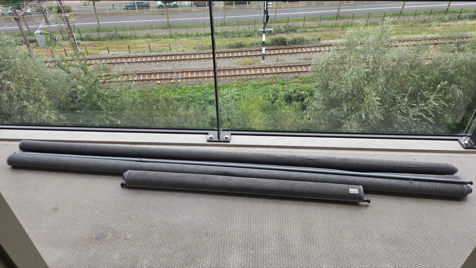 Nesling Rolgordijnen Buiten 2x 290cm, 1x 155cm met Beugels, Ophalen, Gebruikt, 150 tot 300 cm, 250 cm tot 450 cm