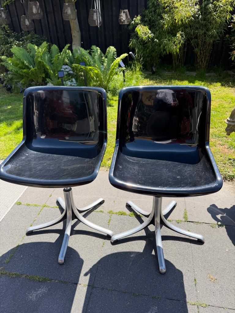 Set van 2 zwarte tecno stoelen, Ophalen, Kunststof, Gebruikt, Twee