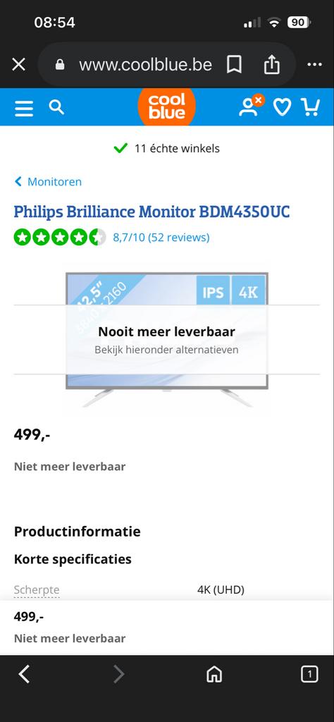 Philips Brilliance BDM4350UC 43 inch 4K IPS Monitor, Gebruikt, IPS, Ultra HD (4K), Onbekend