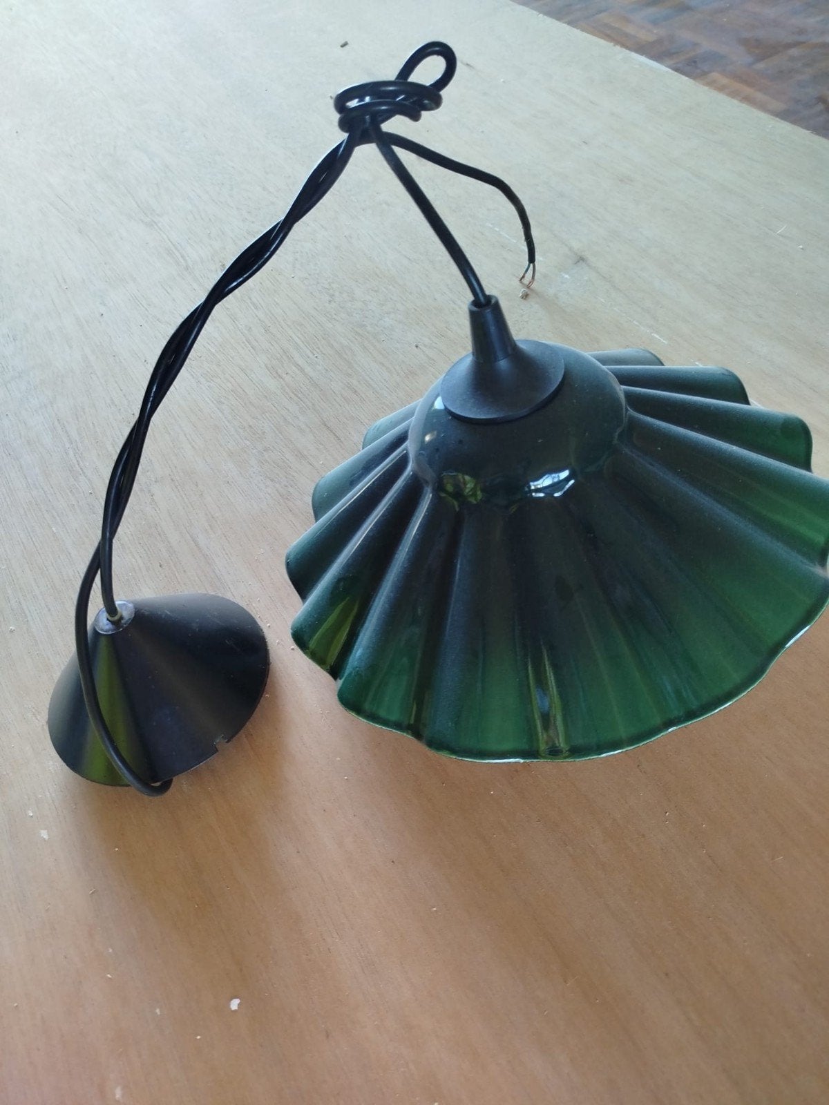 vintage ;2 plisse schoenmakers  groene hanglamp, Ophalen of Verzenden, Vintage