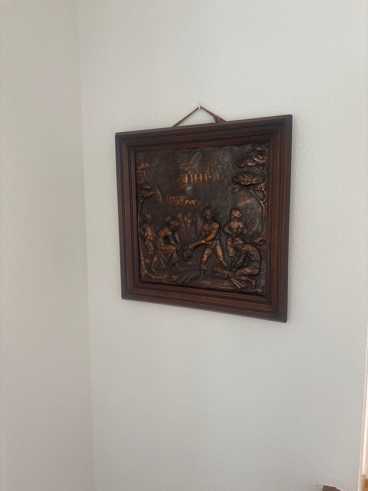 Klassiek reliëf met landelijk tafereel in houten lijst, Antiek en Kunst, Kunst | Schilderijen | Klassiek, Ophalen, Overige technieken