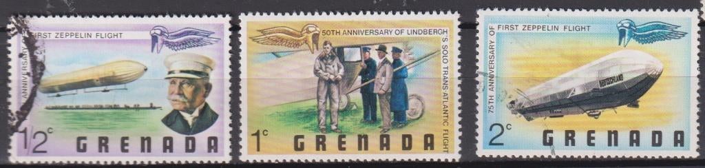 Grenada Zeppelin verjaardagen Lindbergh, Verzenden, Gestempeld, Vliegtuigen