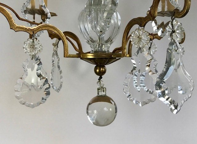Klassieke Franse kroonluchter met kristal glaswerk, Ophalen of Verzenden, Gebruikt, Glas, E14 (klein)
