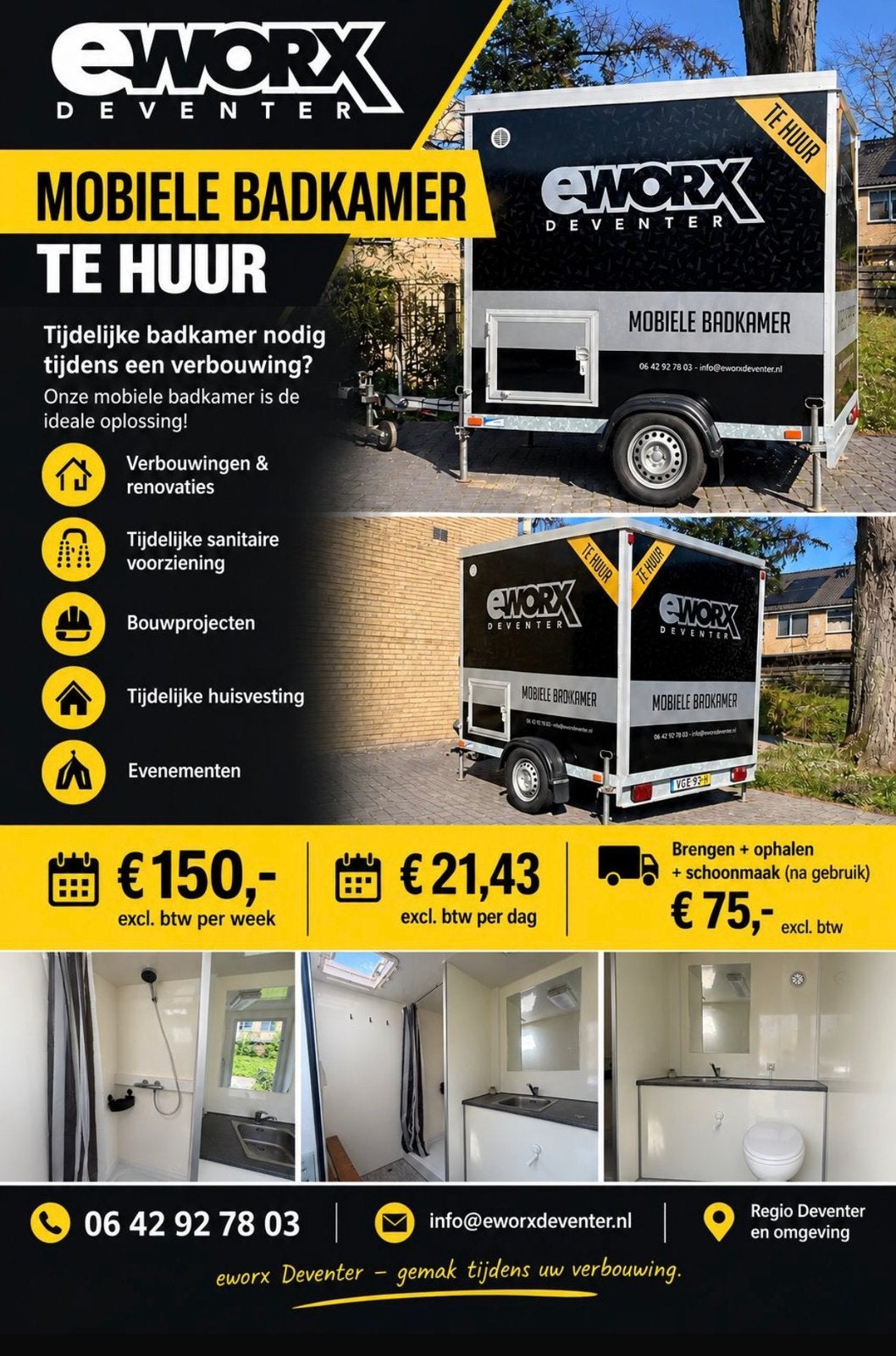 MOBIELE BADKAMER HUREN!!, Doe-het-zelf en Verbouw, Ophalen of Verzenden